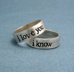 Star Wars Inspired Rings - I Love You & I Know - Set of 2 SOLID (not soldered) Sterling Silver Rings - Wedding Bands, His and Hers Rings