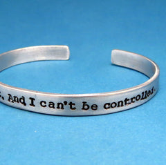Divergent Inspired - I am Divergent. And I can't be controlled - A Hand Stamped Bracelet in Aluminum or Sterling Silver