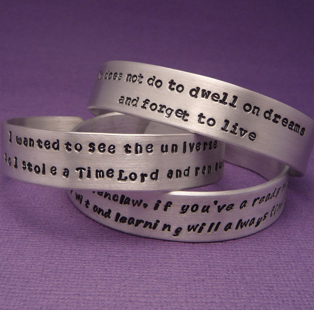Custom Hand Stamped on ONE SIDE 1/2 inch  Aluminum Cuff Bracelet