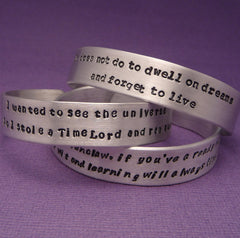 Custom Hand Stamped on ONE SIDE 1/2 inch  Aluminum Cuff Bracelet