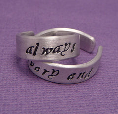 Harry Potter Inspired - Always & Until The Very End - A Pair of Hand Stamped Aluminum Rings