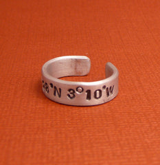 Latitude & Longitude Custom Hand Stamped 1/4" Aluminum Ring