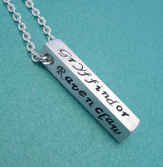 CLEARANCE - Harry Potter Inspired - Hogwarts Houses - A Hand Stamped Aluminum Bar Necklace