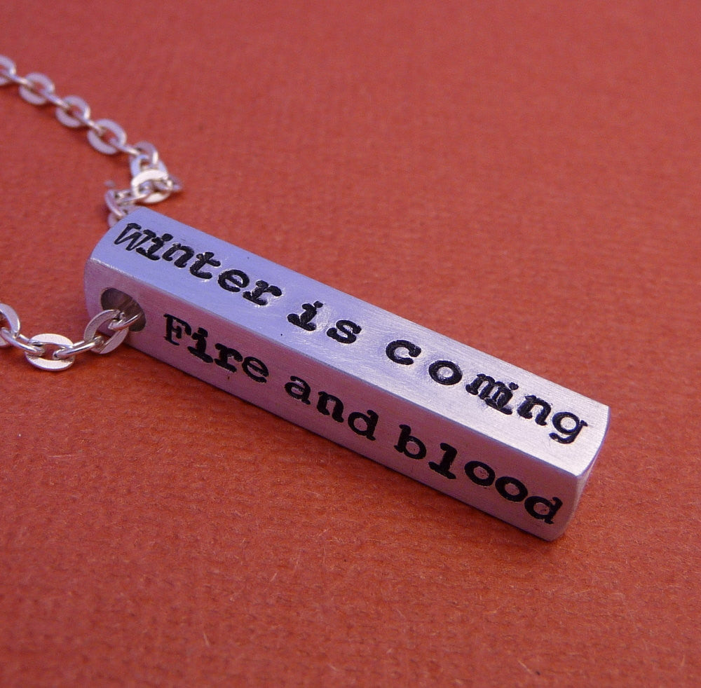 Game of Thrones Inspired - House Words - A Hand Stamped Aluminum Bar Necklace