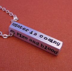 Game of Thrones Inspired - House Words - A Hand Stamped Aluminum Bar Necklace