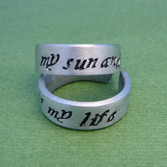 Game of Thrones Inspired - My Sun and Stars & Moon of My Life - A Pair of Hand Stamped Aluminum Rings