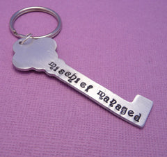 Custom DOUBLE SIDED Hand Stamped Key Shaped Keychain