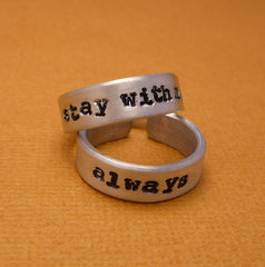 Hunger Games Inspired - Stay With Me and Always - Hand Stamped Aluminum Rings