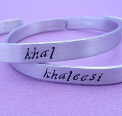 Game of Thrones Inspired - Khal & Khaleesi - A Pair of Hand Stamped Bracelets in Aluminum or Sterling Silver