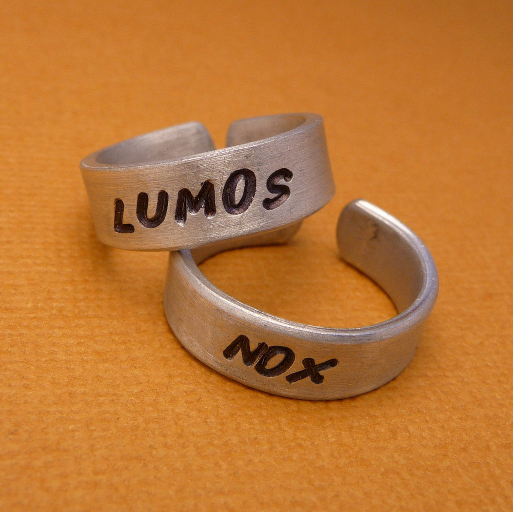 Harry Potter Inspired - Lumos & Nox - A Pair of Hand Stamped Aluminum Rings