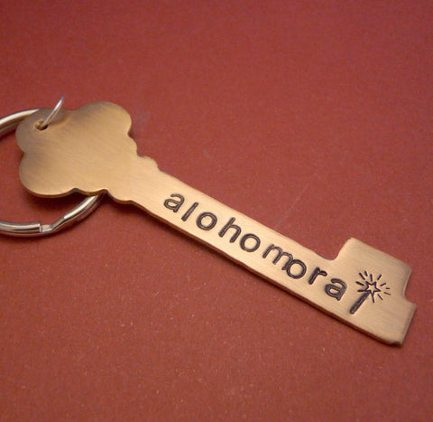 Harry Potter Inspired - Alohomora - A Hand Stamped Brass or Copper Keychain