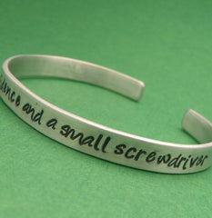 Doctor Who Inspired - Armed With Overconfidence And A Small Screwdriver - A Hand Stamped Bracelet in Aluminum or Sterling Silver