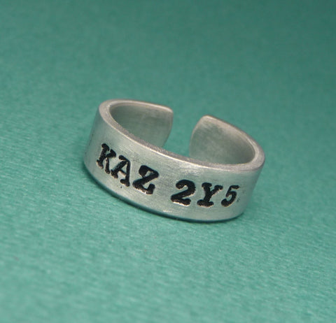 Supernatural Inspired - KAZ 2Y5 - A Hand Stamped Aluminum Ring
