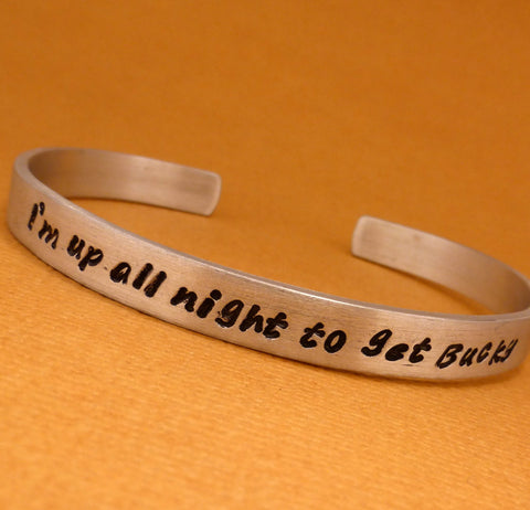 Captain America Inspired - I'm up all night to get Bucky - A Hand Stamped Bracelet in Aluminum or Sterling Silver