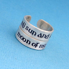 Game of Thrones Inspired - My Sun and Stars & Moon of My Life - A Set of 2 Hand Stamped Sterling Silver Rings