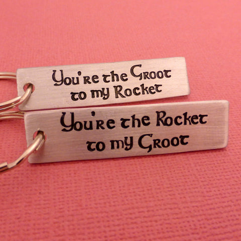 Guardians of the Galaxy Inspired - Rocket to my Groot & Groot to my Rocket - A Set of 2 Hand Stamped Keychains in Aluminum or Copper