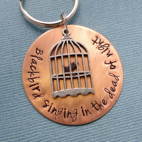 The Beatles Inspired - Blackbird singing in the dead of night - A Hand Stamped Keychain