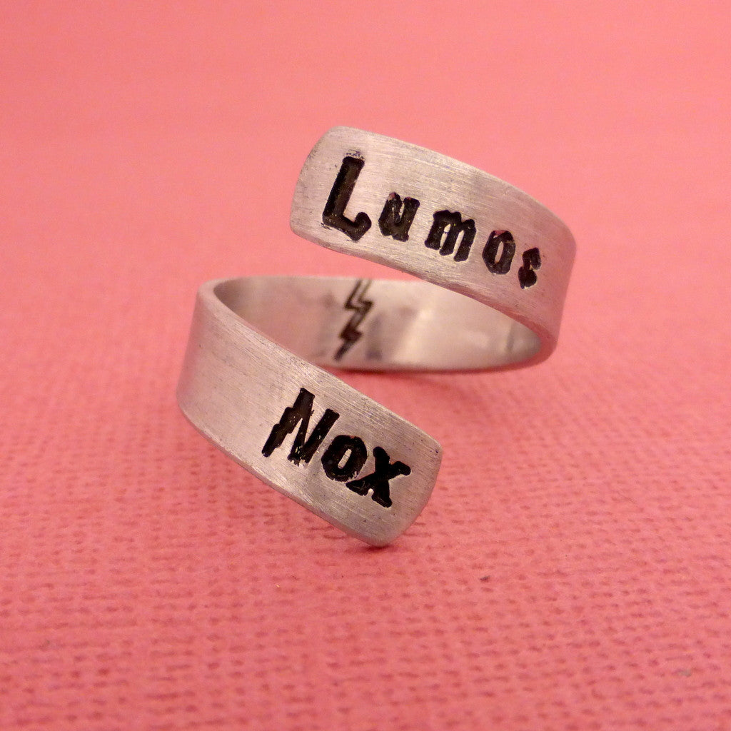 SHOP EXCLUSIVE - Harry Potter Inspired - Lumos Nox - A Hand Stamped Aluminum Wrap Ring