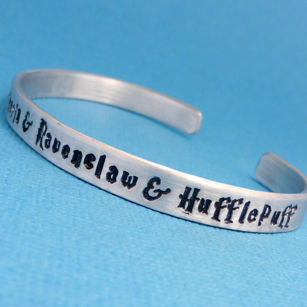 SHOP EXCLUSIVE FONT - Harry Potter Inspired - Gryffindor and Slytherin and Ravenclaw and Hufflepuff - A Hand Stamped Bracelet