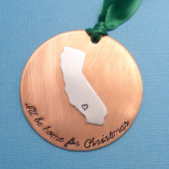 I'll be home for Christmas - Custom w/ Any State or 1 of several Continents/Countries (inc. Africa, Australia, etc) A Hand Stamped Ornament