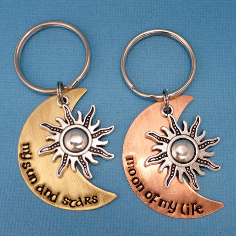 Game of Thrones Inspired - My Sun And Stars and Moon Of My Life - A Set of 2 Hand Stamped Keychains