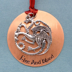 Game of Thrones Inspired - Fire and Blood - A Hand Stamped Ornament