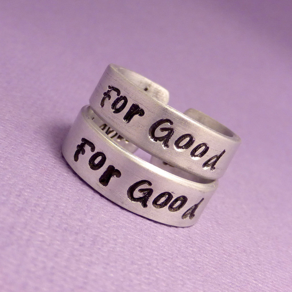 Wicked Inspired - For Good - A Set of 2 Double Sided Hand Stamped Aluminum Rings