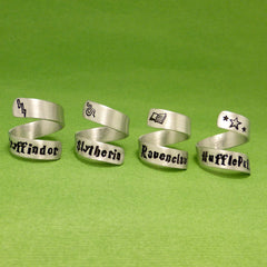 SHOP EXCLUSIVE - Harry Potter Inspired - Gryffindor, Slytherin, Ravenclaw, or Hufflepuff - Choose ONE Hand Stamped Aluminum Wrap Ring