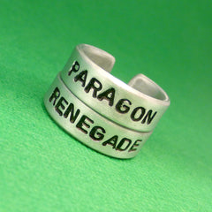 Mass Effect Inspired - Paragon and Renegade - A Pair of Hand Stamped Aluminum Rings