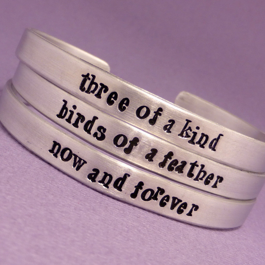 Nightmare Before Christmas Inspired - Three of a Kind, Birds of a Feather Now and Forever - Set of 3 Hand Stamped Friendship Bracelets