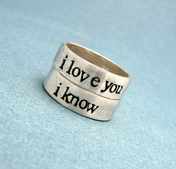 Star Wars Inspired Rings - I Love You & I Know - Set of 2 SOLID (not soldered) Sterling Silver Rings - Wedding Bands, His and Hers Rings