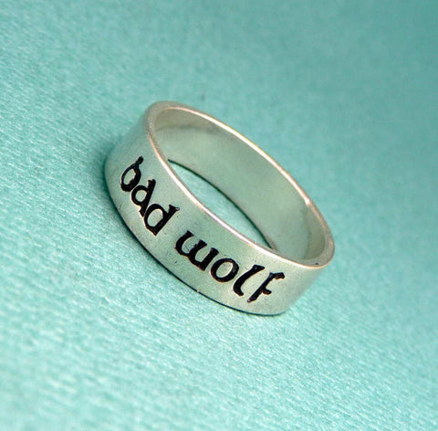 Doctor Who Inspired - Bad Wolf - A Hand Stamped SOLID (not soldered) Sterling Silver Ring
