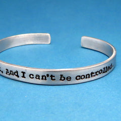 Divergent Inspired - I am Divergent. And I can't be controlled - A Hand Stamped Bracelet in Aluminum or Sterling Silver