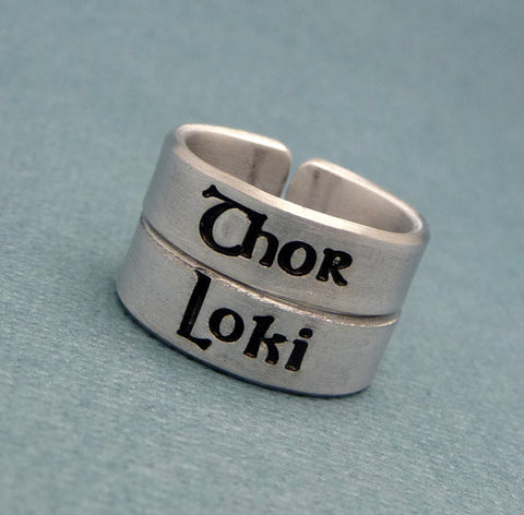 Thor & Loki - A Set of 2 Hand Stamped Aluminum Rings