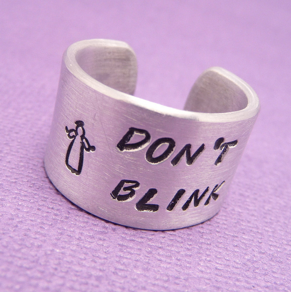 Doctor Who Inspired - Don't Blink - A Hand Stamped Aluminum Ring