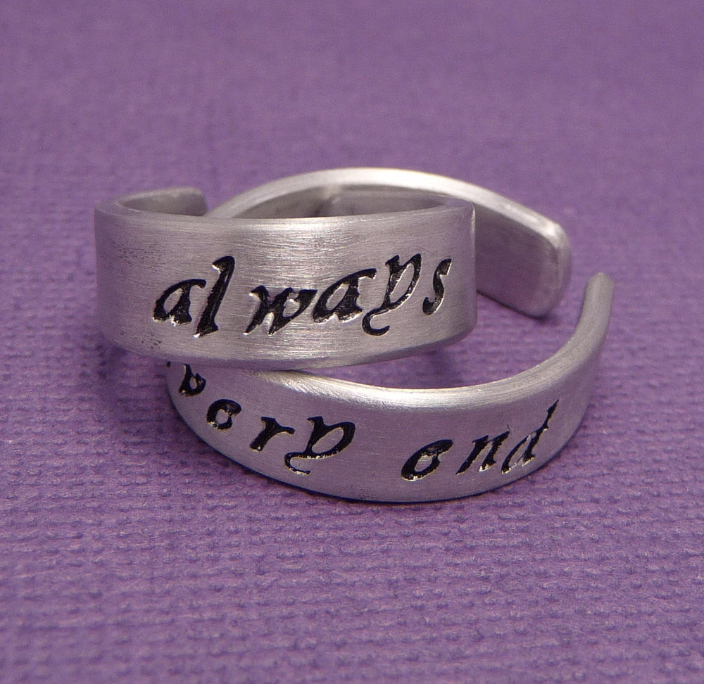Harry Potter Inspired - Always & Until The Very End - A Pair of Hand Stamped Aluminum Rings