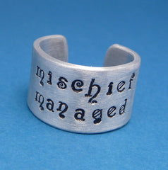 Harry Potter Inspired - Mischief Managed - A Hand Stamped Aluminum Ring
