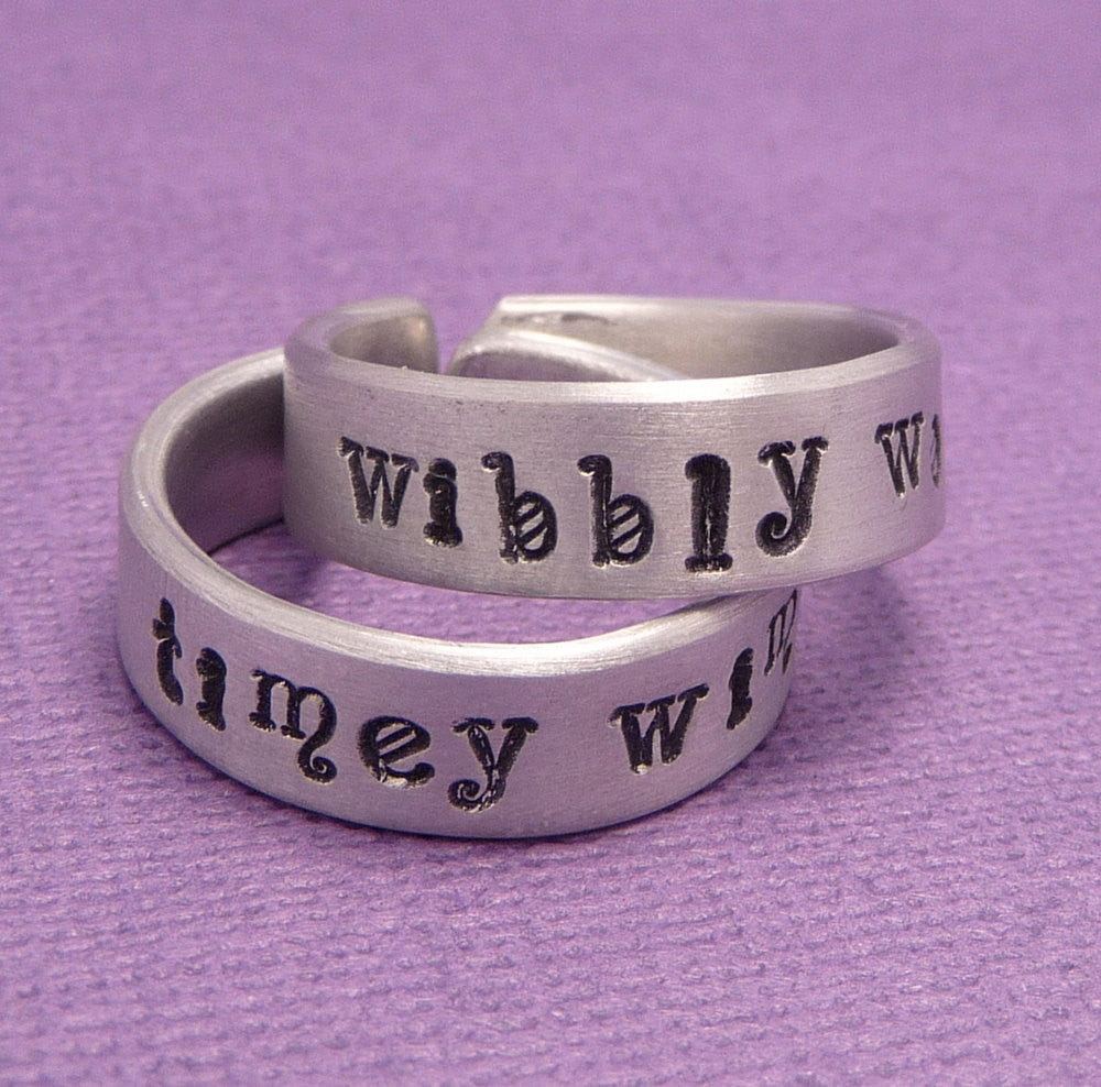 Doctor Who Inspired - Wibbly Wobbly & Timey Wimey - A Pair of Hand Stamped Aluminum Rings