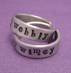 Doctor Who Inspired - Wibbly Wobbly & Timey Wimey - A Pair of Hand Stamped Aluminum Rings