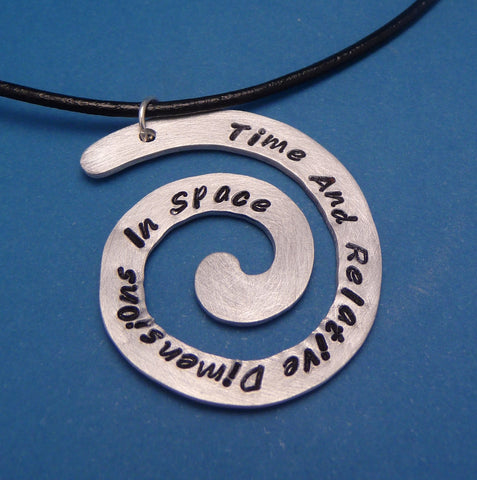 Doctor Who Inspired - Time And Relative Dimensions In Space - A Hand Stamped Aluminum Spiral Necklace