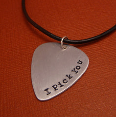 Custom Hand Stamped Aluminum Guitar Pick Necklace