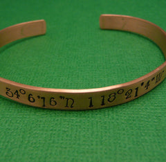 Latitude & Longitude Custom Hand Stamped Copper Bracelet