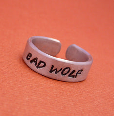 Doctor Who Inspired - Bad Wolf - A Hand Stamped Aluminum Ring