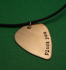 Custom Hand Stamped Brass Guitar Pick Necklace