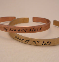 Game of Thrones Inspired - My Sun And Stars & Moon Of My Life - A Pair of Hand Stamped Bracelets in Copper or Brass