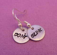 Doctor Who Inspired - Don't Blink - A Pair of Hand Stamped Aluminum Earrings