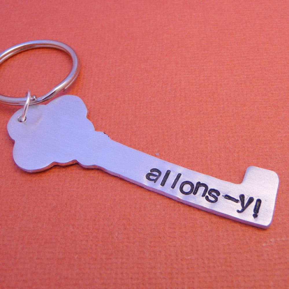 Doctor Who Inspired - Allons-y - Hand Stamped Aluminum Keychain
