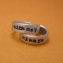 Hunger Games Inspired - Stay With Me and Always - Hand Stamped Aluminum Rings