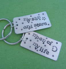 Game of Thrones Inspired - My Sun and Stars and Moon Of My Life -  Pair Hand Stamped Aluminum Keychains