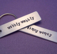 Doctor Who Inspired - Wibbly Wobbly and Timey Wimey - A Pair of Hand Stamped Keychains in Aluminum or Copper